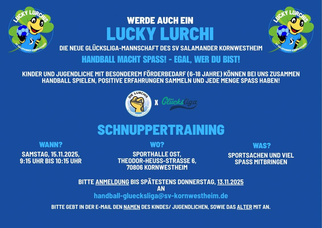 Flyer Lucky Lurchis Glücksliga Schnuppertraining